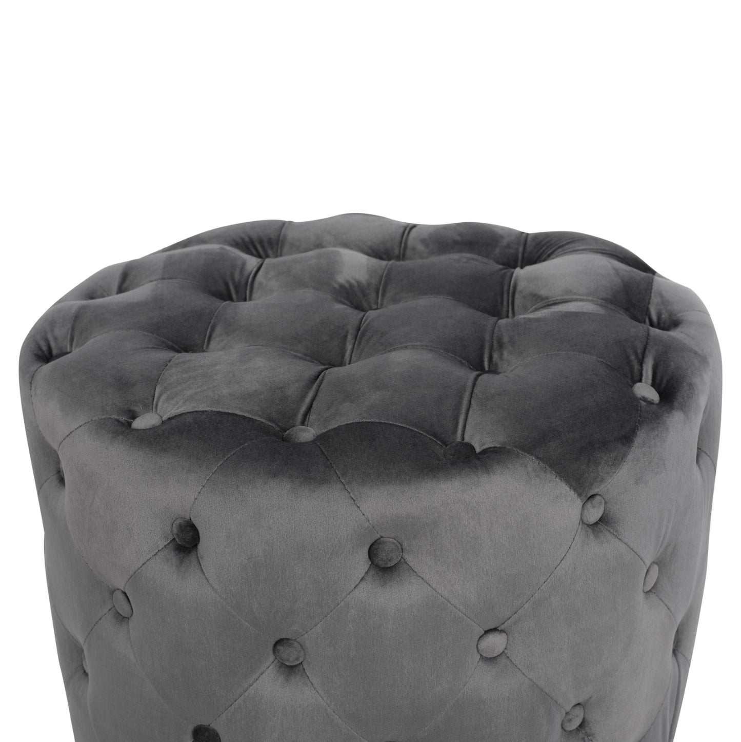 ΣΚΑΜΠΟ KASSIE ΓΚΡΙ ΒΕΛΟΥΔΟ ΤΥΠΟΥ CHESTERFIELD HM8406.01 Φ60x43Υ εκ.
