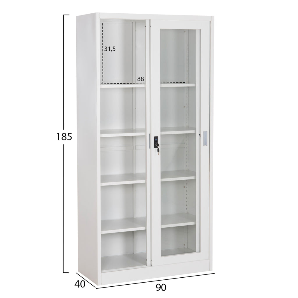 ΒΙΒΛΙΟΘΗΚΗ ΜΕ ΣΥΡΟΜΕΝΕΣ ΠΟΡΤΕΣ SIDER HM6632.02 ΜΕΤΑΛΛΙΚΗ ΛΕΥΚΗ 90x40x185Υεκ