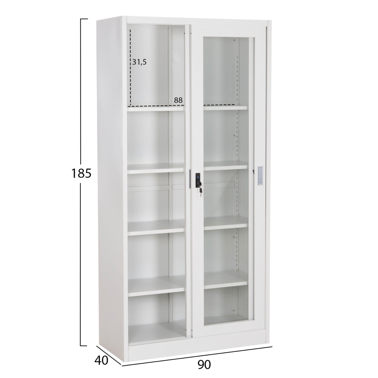 ΒΙΒΛΙΟΘΗΚΗ ΜΕ ΣΥΡΟΜΕΝΕΣ ΠΟΡΤΕΣ SIDER HM6632.02 ΜΕΤΑΛΛΙΚΗ ΛΕΥΚΗ 90x40x185Υεκ