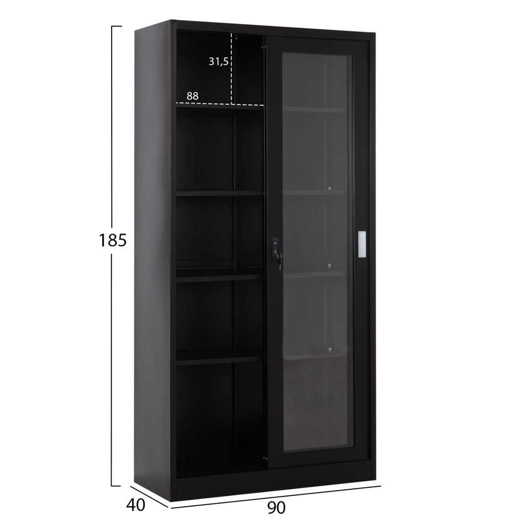 ΒΙΒΛΙΟΘΗΚΗ ΜΕ ΣΥΡΟΜΕΝΕΣ ΠΟΡΤΕΣ SIDER HM6632.01 ΜΕΤΑΛΛΙΚΗ ΜΑΥΡΗ 90x40x185Υεκ