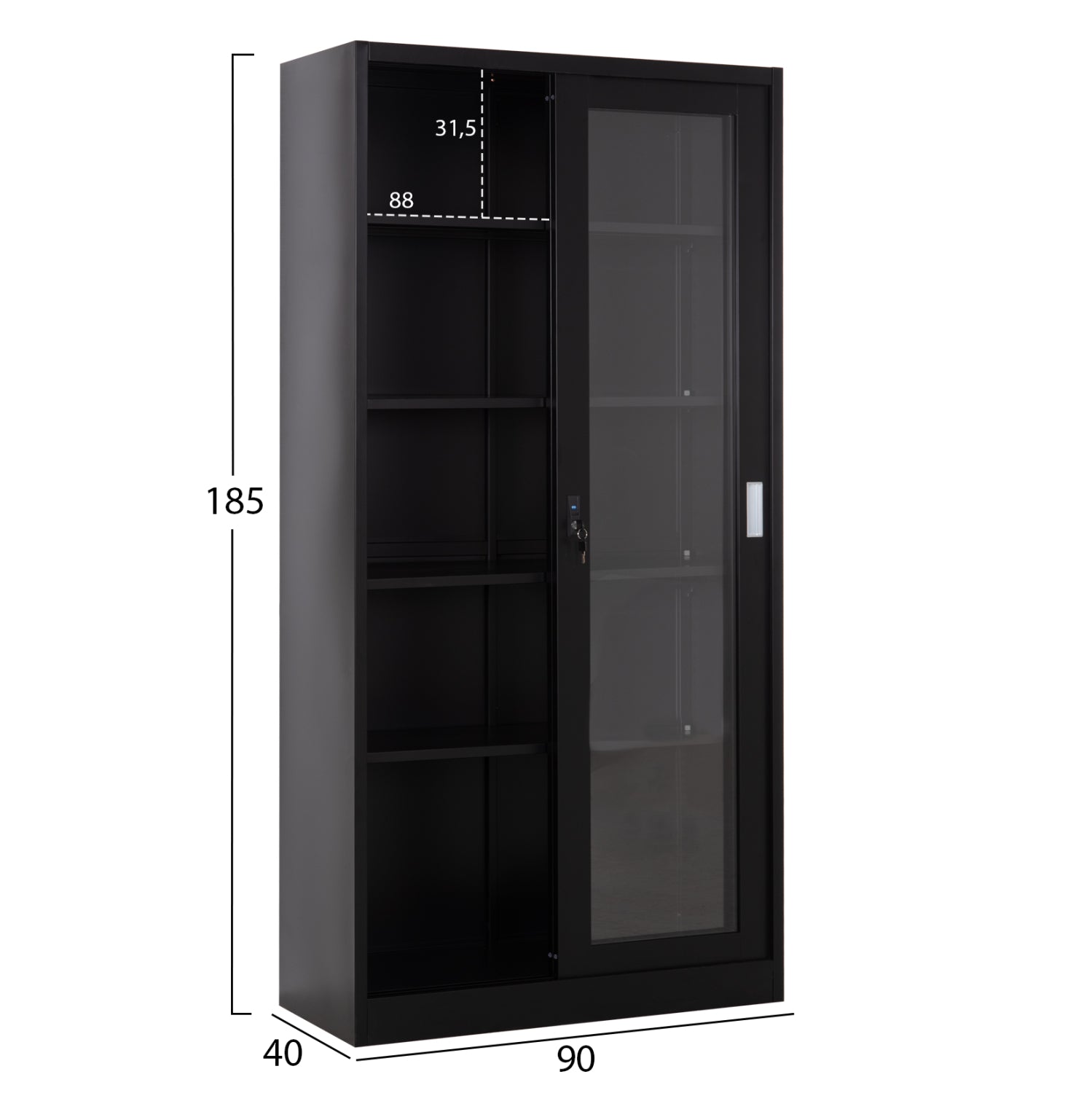 ΒΙΒΛΙΟΘΗΚΗ ΜΕ ΣΥΡΟΜΕΝΕΣ ΠΟΡΤΕΣ SIDER HM6632.01 ΜΕΤΑΛΛΙΚΗ ΜΑΥΡΗ 90x40x185Υεκ
