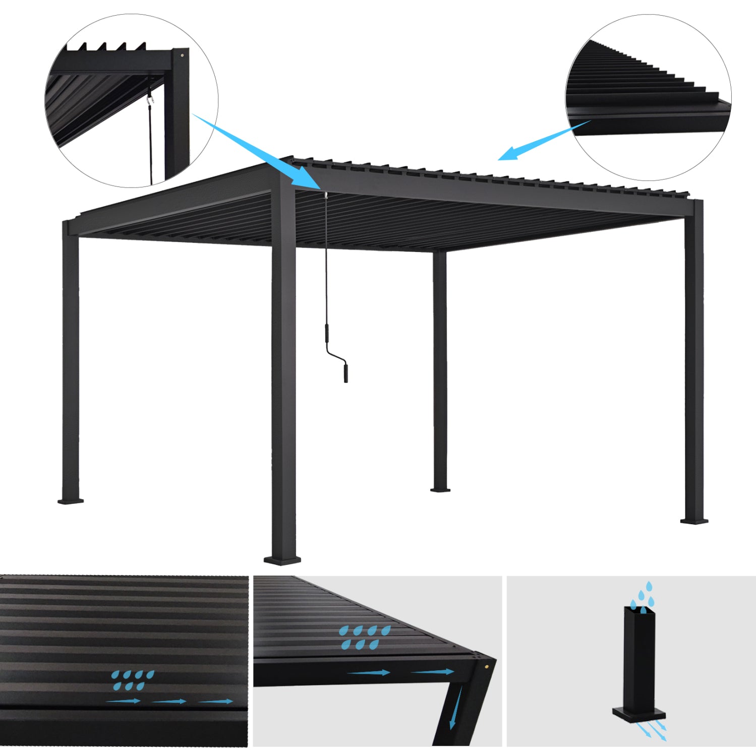 ΒΙΟΚΛΙΜΑΤΙΚΗ ΠΕΡΓΚΟΛΑ ΑΛΟΥΜΙΝΙΟΥ DOMECIL HM6612.01 ΜΕ ΜΕΤΑΛ. ΠΕΡΣΙΔΕΣ--300x400x240Υ-ΜΑΥΡΗ