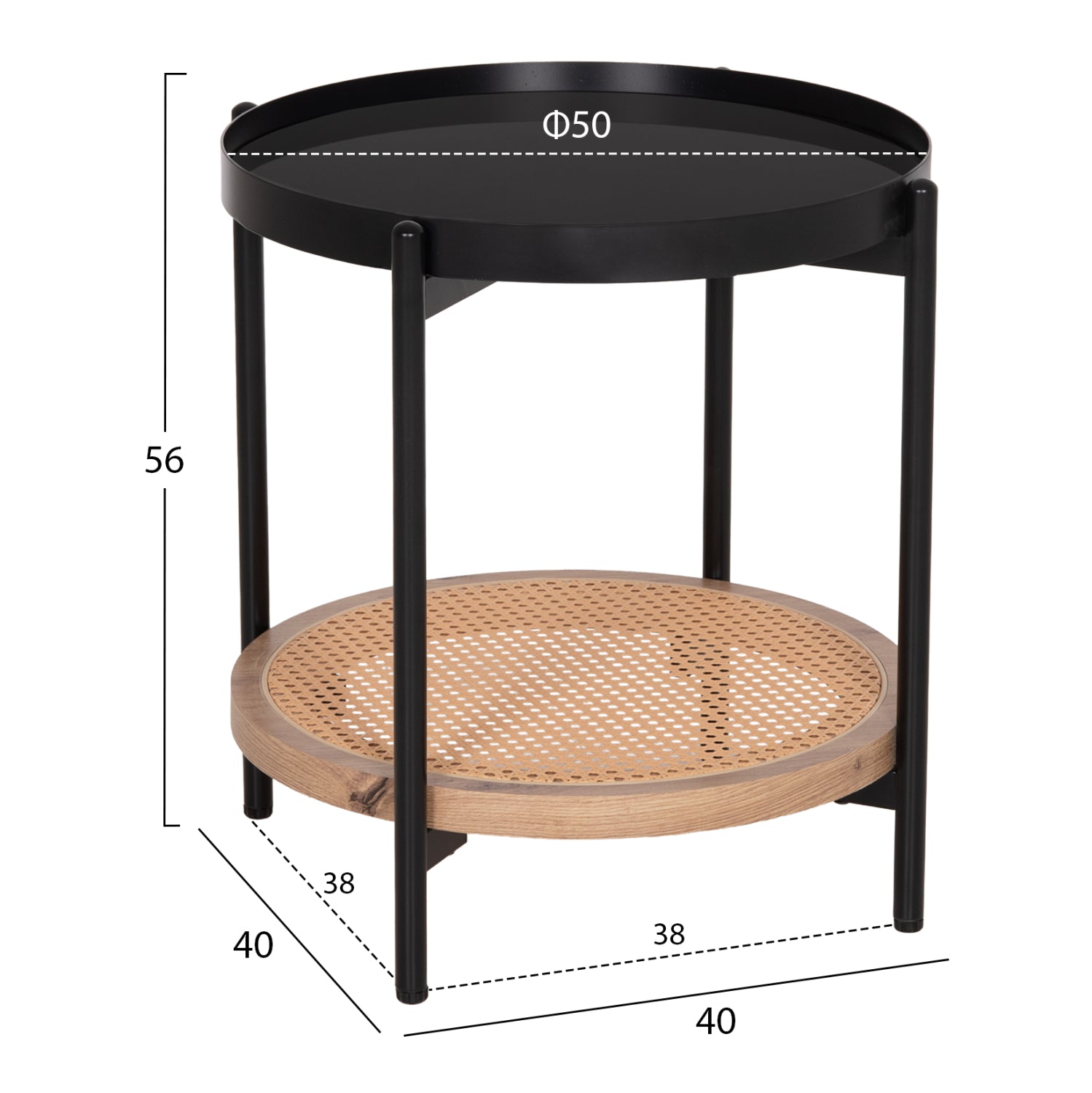 ΒΟΗΘΗΤΙΚΟ ΤΡΑΠΕΖΙ SEITZ HM18031 ΓΥΑΛΙ TOP-ΜΕΤΑΛΛΟ-RATTAN ΣΕ ΦΥΣΙΚΟ Φ50x56Υεκ.