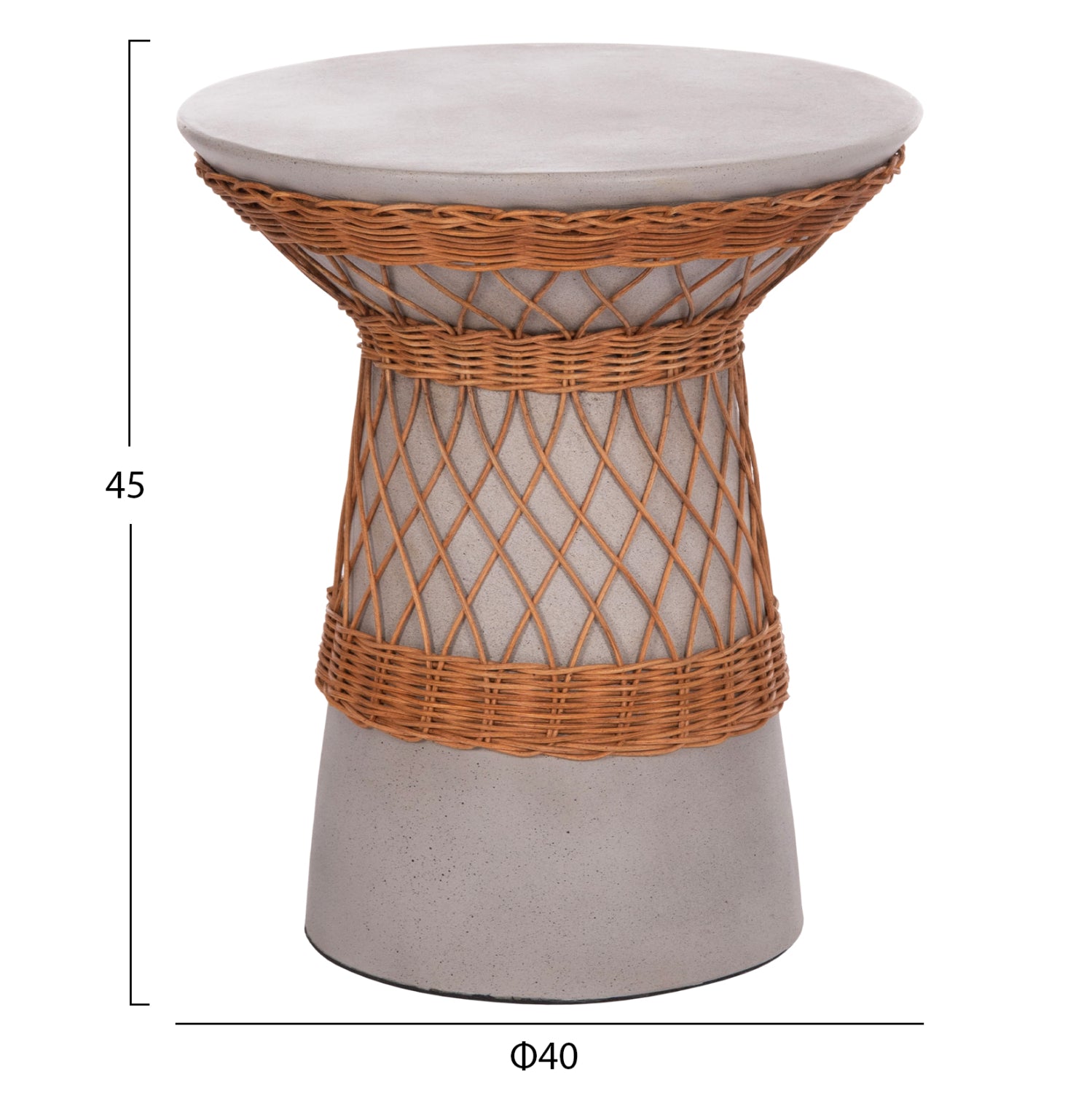 ΒΟΗΘΗΤΙΚΟ ΤΡΑΠΕΖΙ ΣΤΡΟΓΓΥΛΟ DELIA HM18167.03 FIBER CEMENT ΓΚΡΙ & RATTAN Φ40x45Υεκ