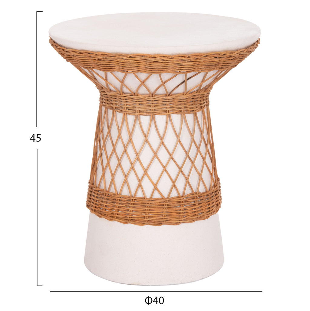ΒΟΗΘΗΤΙΚΟ ΤΡΑΠΕΖΙ ΣΤΡΟΓΓΥΛΟ DELIA HM18167.02 FIBER CEMENT ΛΕΥΚΟ & RATTAN Φ40x45Υεκ