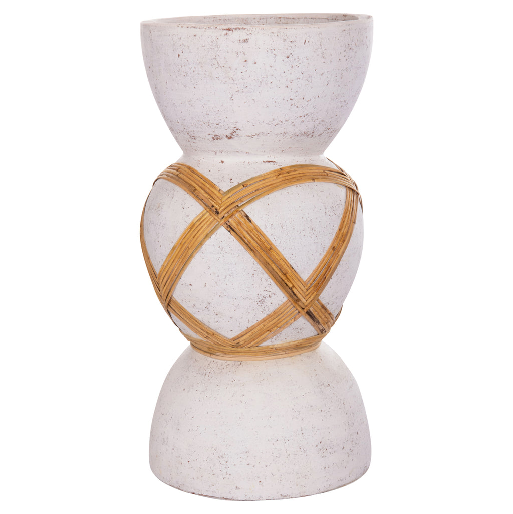 ΔΙΑΚΟΣΜΗΤΙΚΟ ΒΑΖΟ ΔΑΠΕΔΟΥ MAYNARD HM4672.02L TERRACOTTA ΛΕΥΚΟ--RATTAN Φ32x62.5Υεκ.