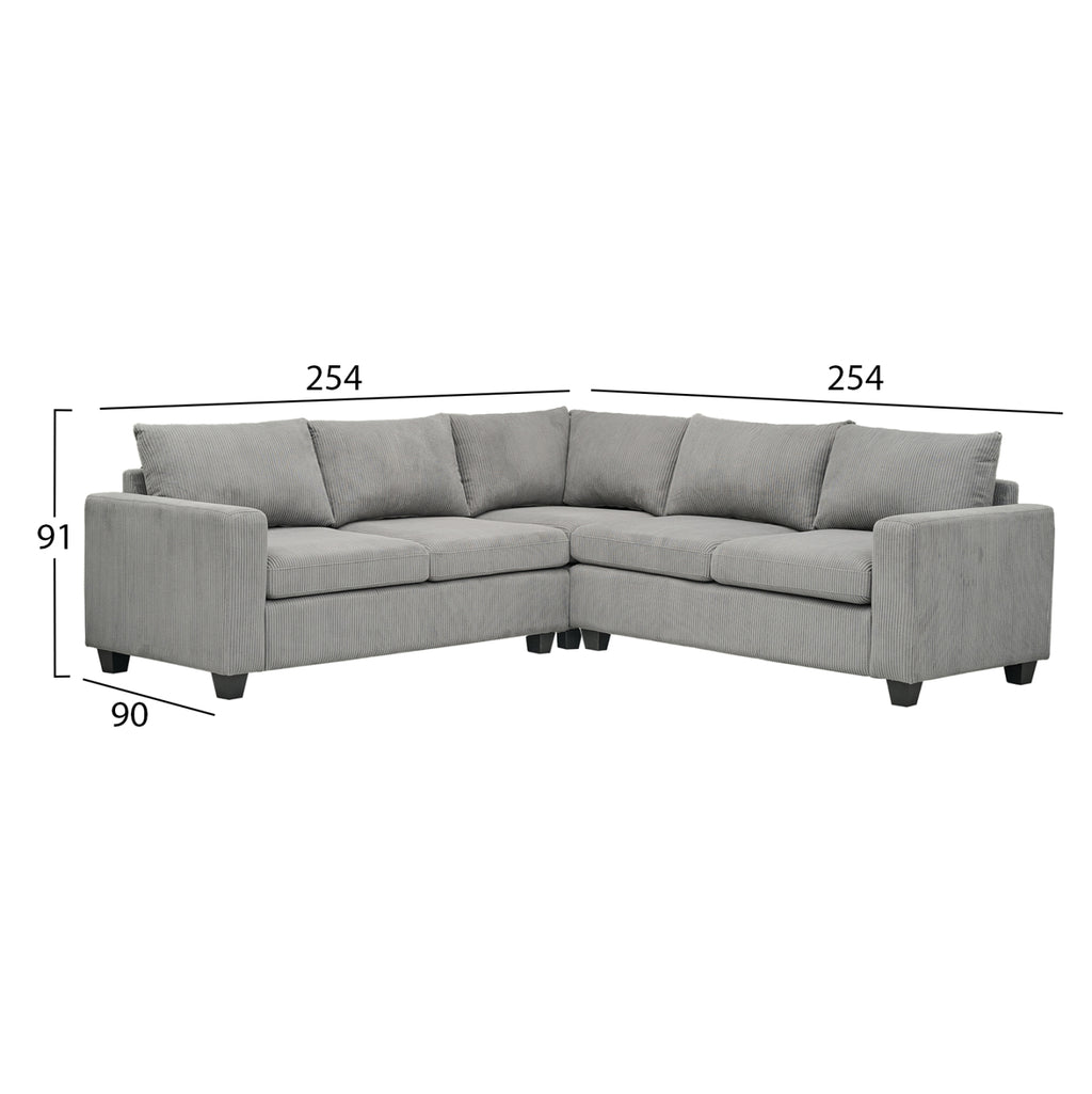 ΓΩΝΙΑΚΟΣ ΚΑΝΑΠΕΣ CALDER HM3286.01 ΓΚΡΙ ΥΦΑΣΜΑ 254x254x90x91Υεκ.