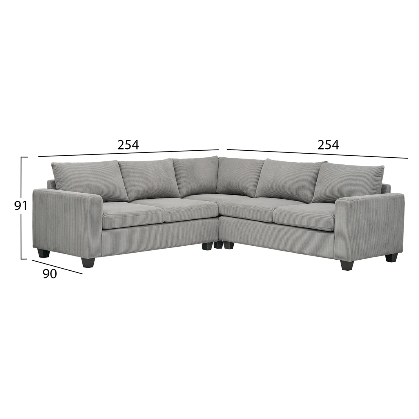 ΓΩΝΙΑΚΟΣ ΚΑΝΑΠΕΣ CALDER HM3286.01 ΓΚΡΙ ΥΦΑΣΜΑ 254x254x90x91Υεκ.