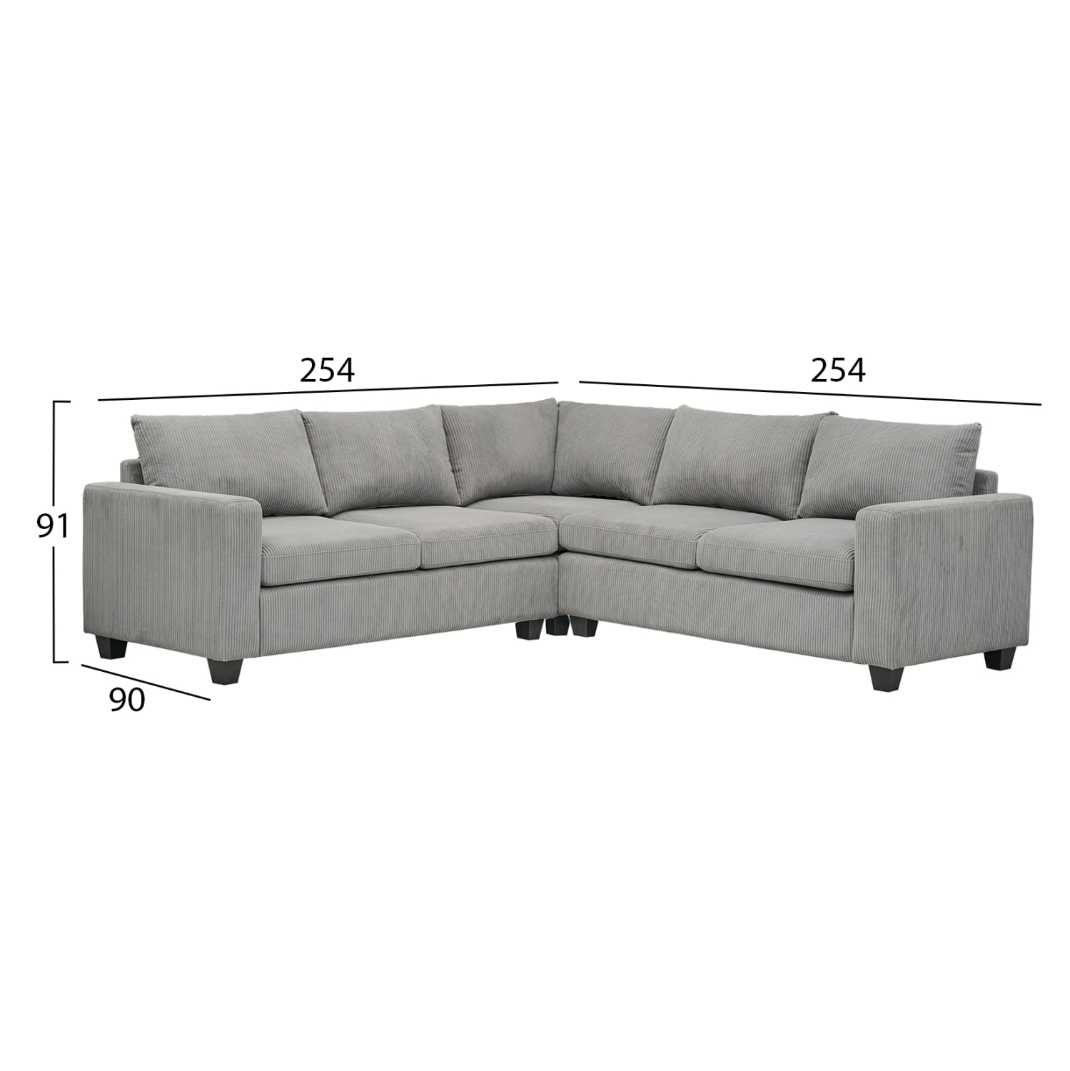 ΓΩΝΙΑΚΟΣ ΚΑΝΑΠΕΣ CALDER HM3286.01 ΓΚΡΙ ΥΦΑΣΜΑ 254x254x90x91Υεκ.
