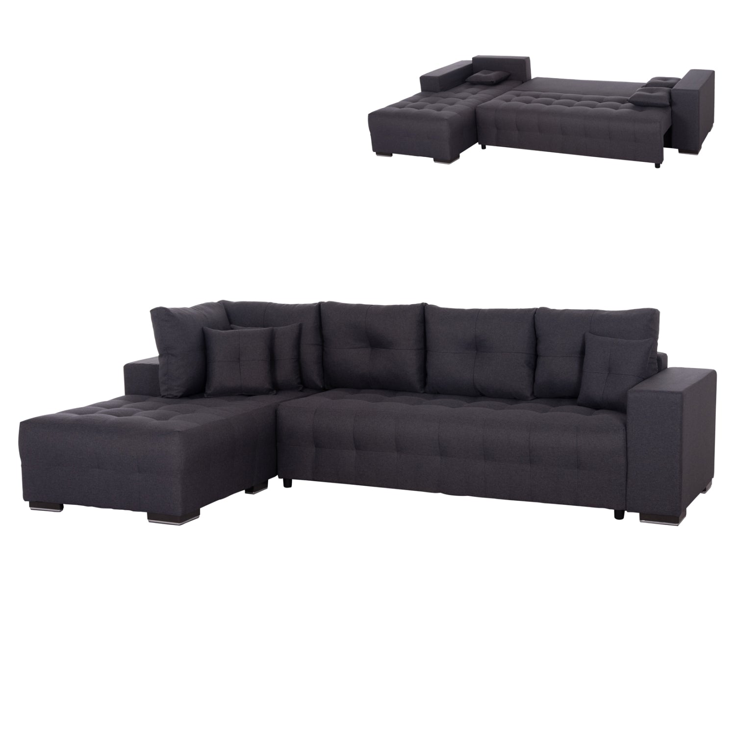 ΓΩΝΙΑΚΟΣ ΚΑΝΑΠΕΣ-ΚΡΕΒΑΤΙ ΜΕ ΑΠΟΘ.ΧΩΡΟ TRENDSTON HM3302.01L ΓΚΡΙ ΥΦΑΣΜΑ 298x177x95Υεκ