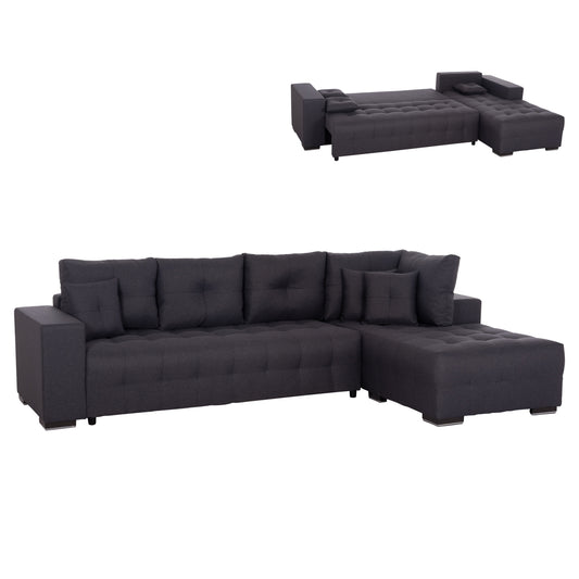 ΓΩΝΙΑΚΟΣ ΚΑΝΑΠΕΣ-ΚΡΕΒΑΤΙ ΜΕ ΑΠΟΘ.ΧΩΡΟ TRENDSTON HM3302.01R ΓΚΡΙ ΥΦΑΣΜΑ 298x177x95Υεκ