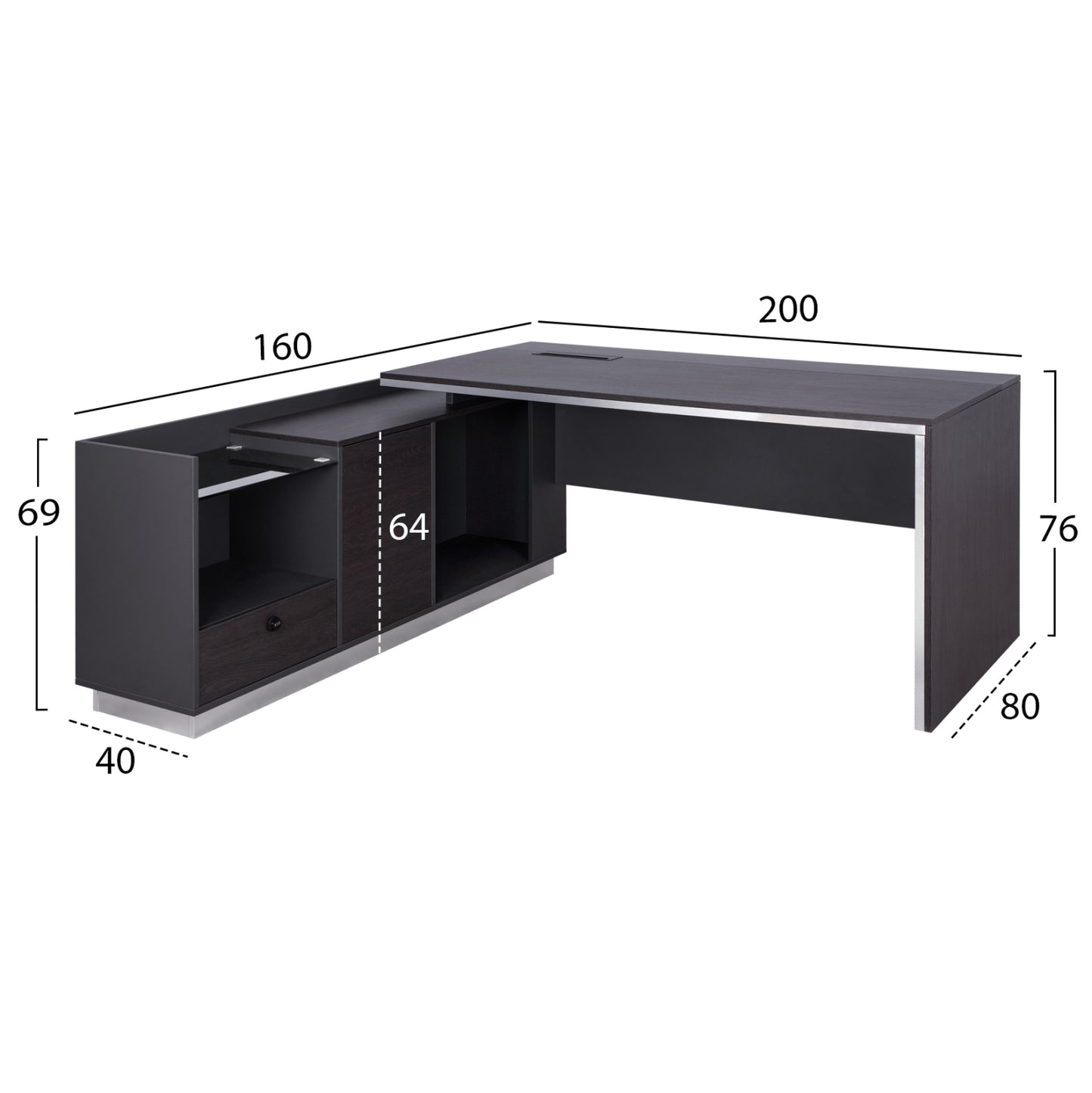 ΓΡΑΦΕΙΟ ΕΠΑΓΓΕΛΜΑΤΙΚΟ ΑΡΙΣΤΕΡΗ ΓΩΝΙΑ ROSEWOOD HM2112L 200X160X76Υ εκ.