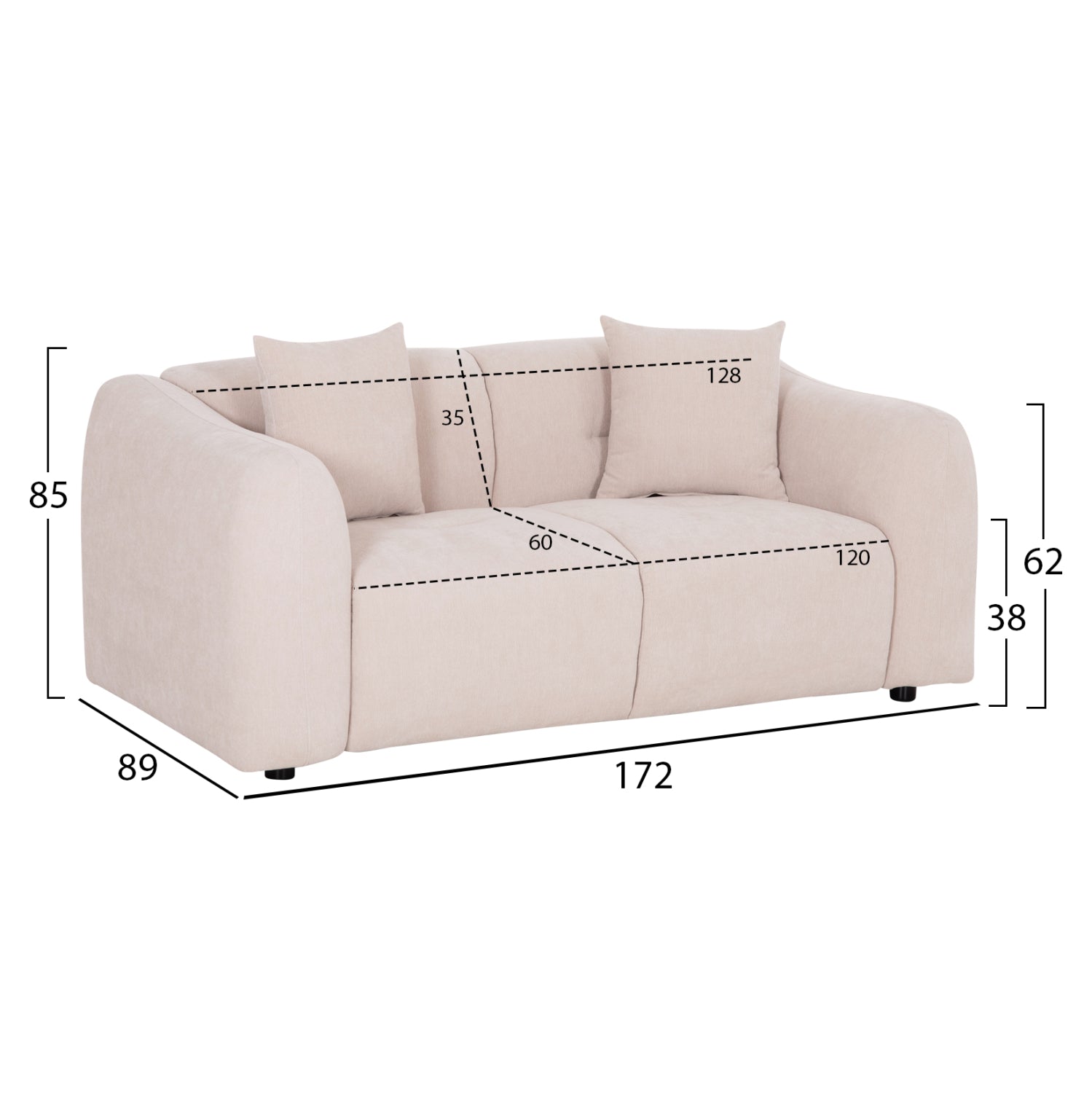 ΚΑΝΑΠΕΣ 2-ΘΕΣΙΟΣ JUNOA HM3334.02 ΕΚΡΟΥ ΥΦΑΣΜΑ 172x89x85Υεκ