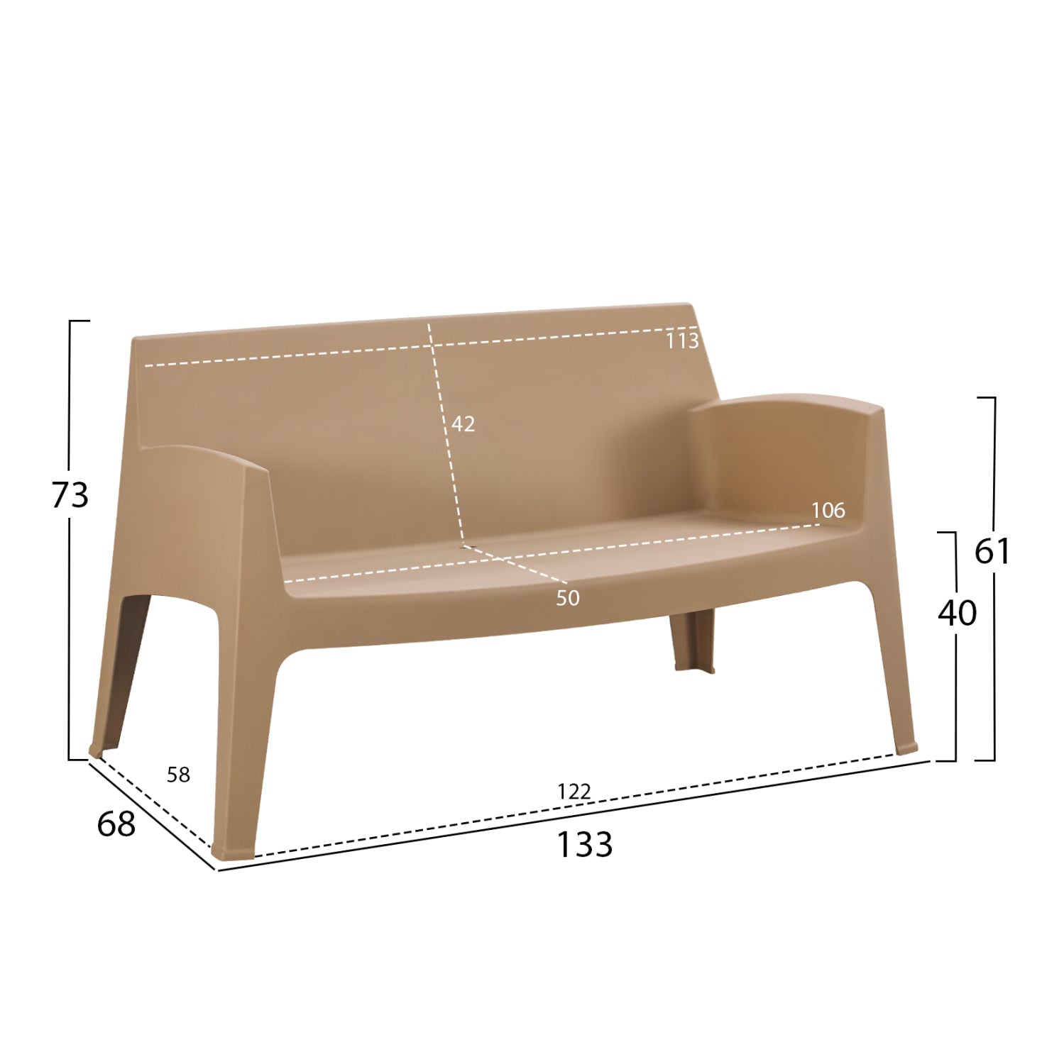 ΚΑΝΑΠΕΣ 2-ΘΕΣΙΟΣ ΠΟΛΥΠΡΟΠΥΛΕΝΙΟΥ SLEEK HM6366.03 ΧΡΩΜΑ ΚΑΠΟΥΤΣΙΝΟ 133x68x73Υεκ.