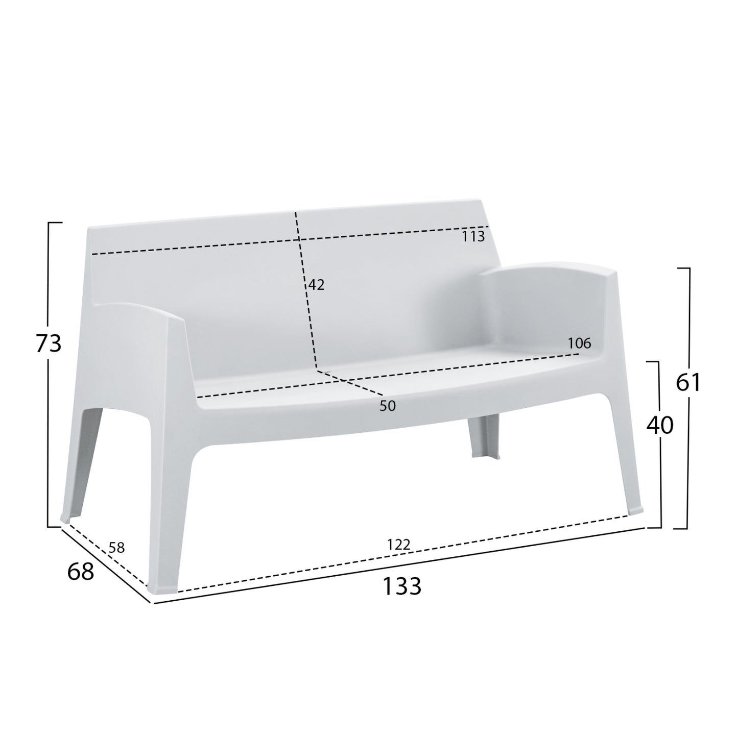 ΚΑΝΑΠΕΣ 2-ΘΕΣΙΟΣ ΠΟΛΥΠΡΟΠΥΛΕΝΙΟΥ SLEEK HM6366.01 ΧΡΩΜΑ ΛΕΥΚΟ 133x68x73Υεκ.