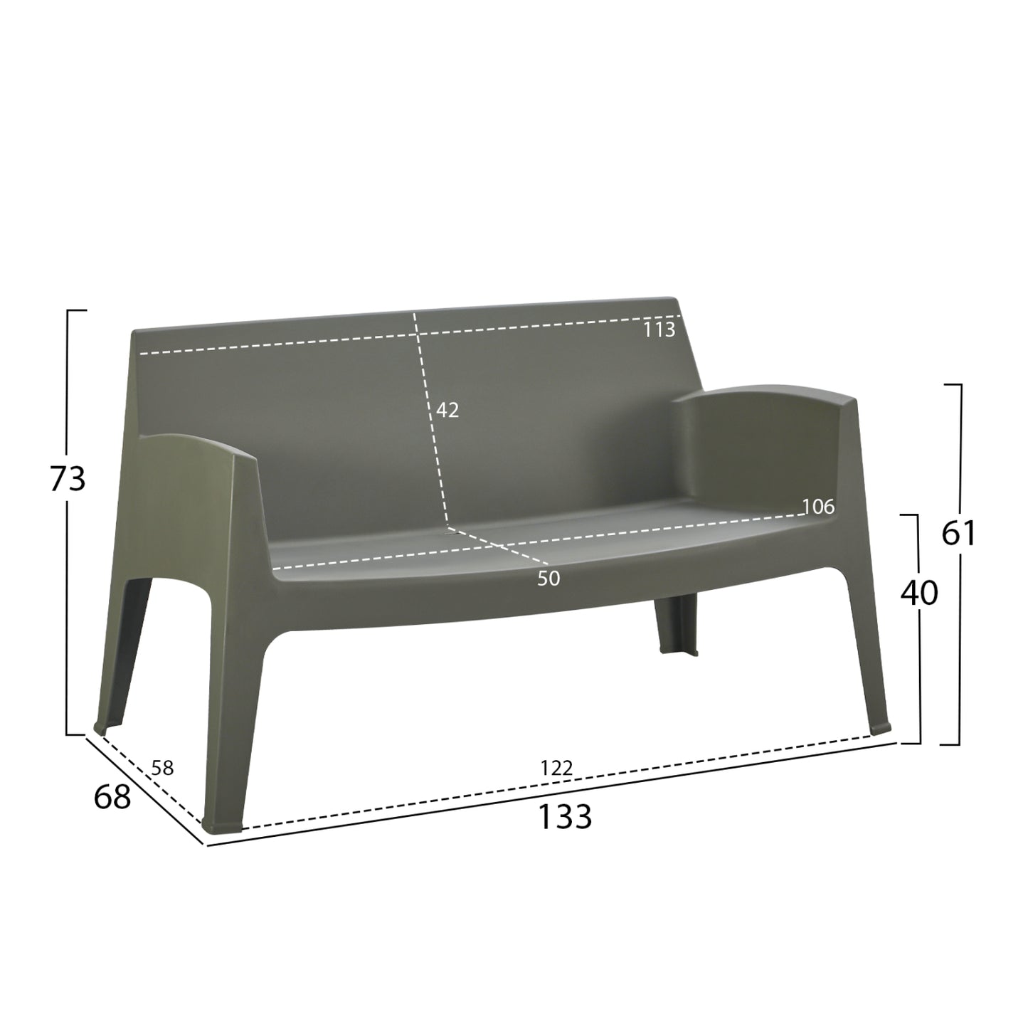 ΚΑΝΑΠΕΣ 2-ΘΕΣΙΟΣ ΠΟΛΥΠΡΟΠΥΛΕΝΙΟΥ SLEEK HM6366.05 ΧΡΩΜΑ DARK OLIVE 133x68x73Υεκ.