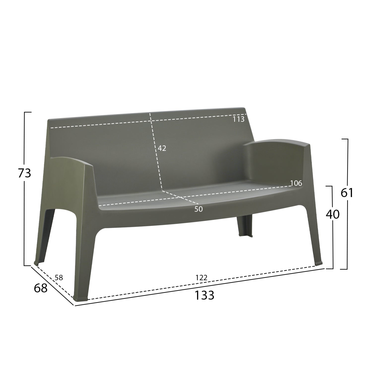 ΚΑΝΑΠΕΣ 2-ΘΕΣΙΟΣ ΠΟΛΥΠΡΟΠΥΛΕΝΙΟΥ SLEEK HM6366.05 ΧΡΩΜΑ DARK OLIVE 133x68x73Υεκ.