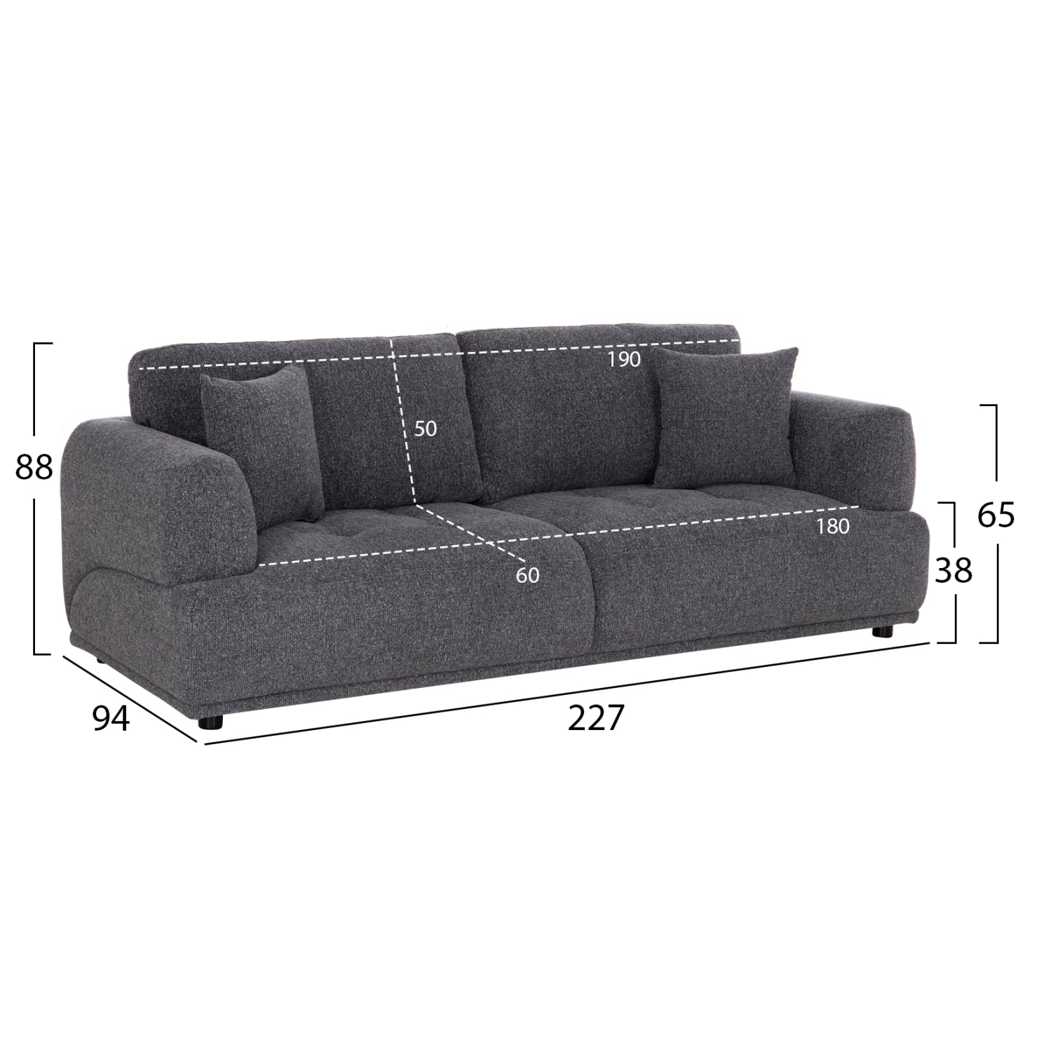 ΚΑΝΑΠΕΣ 3-ΘΕΣΙΟΣ STRUCTO HM3329.01 ΓΚΡΙ ΥΦΑΣΜΑ 227x94x88Υεκ.