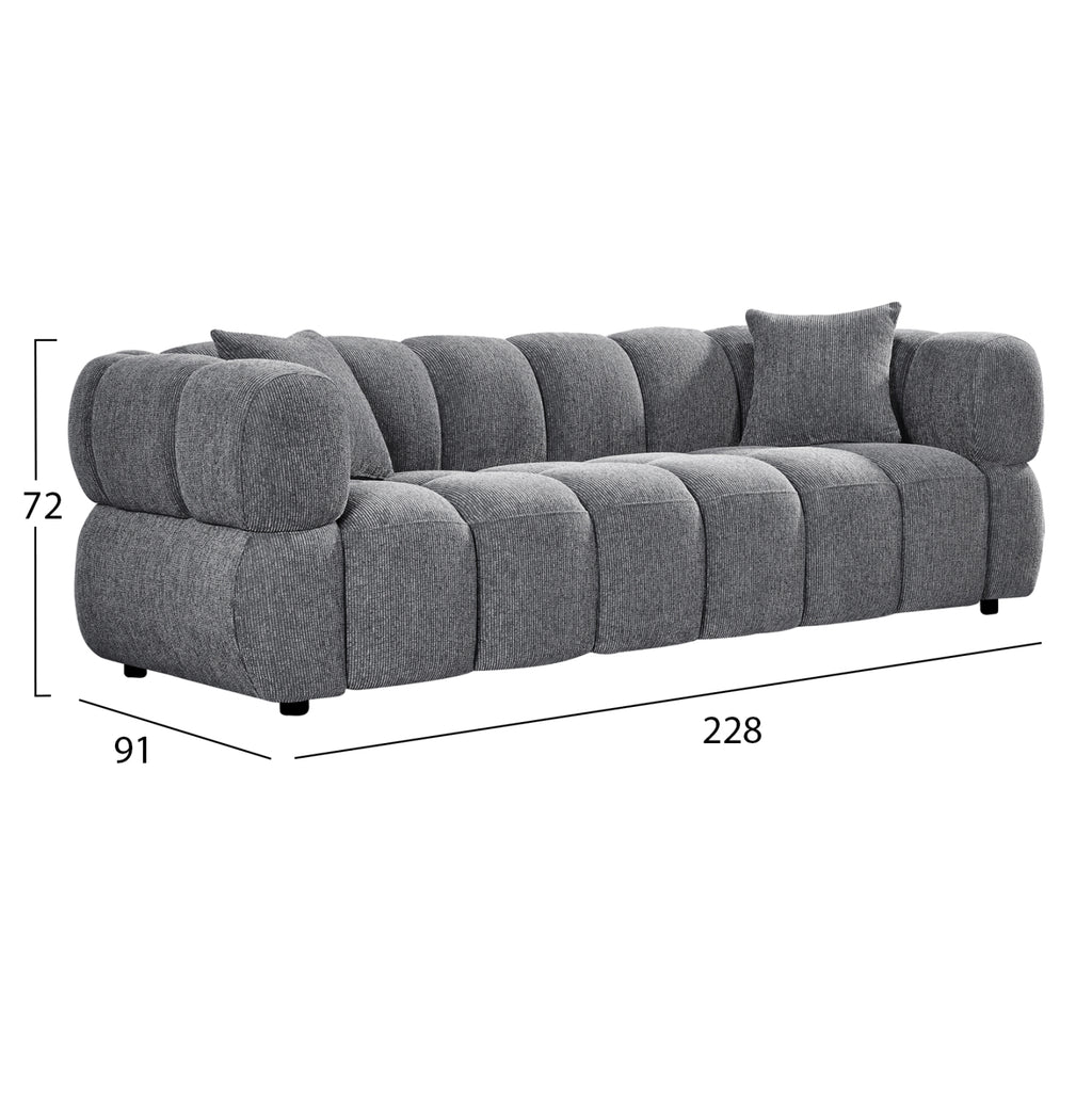 ΚΑΝΑΠΕΣ 3-ΘΕΣΙΟΣ NORIKA HM3331.01 ΓΚΡΙ ΥΦΑΣΜΑ 220x88x85Υεκ.