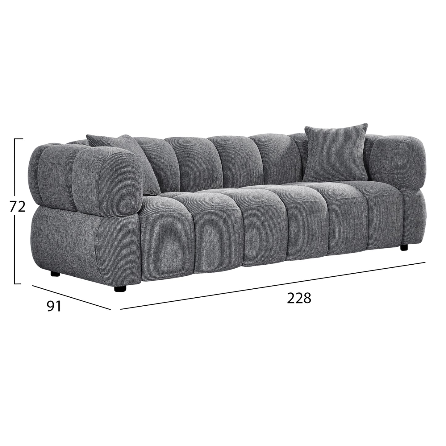 ΚΑΝΑΠΕΣ 3-ΘΕΣΙΟΣ NORIKA HM3331.01 ΓΚΡΙ ΥΦΑΣΜΑ 220x88x85Υεκ.