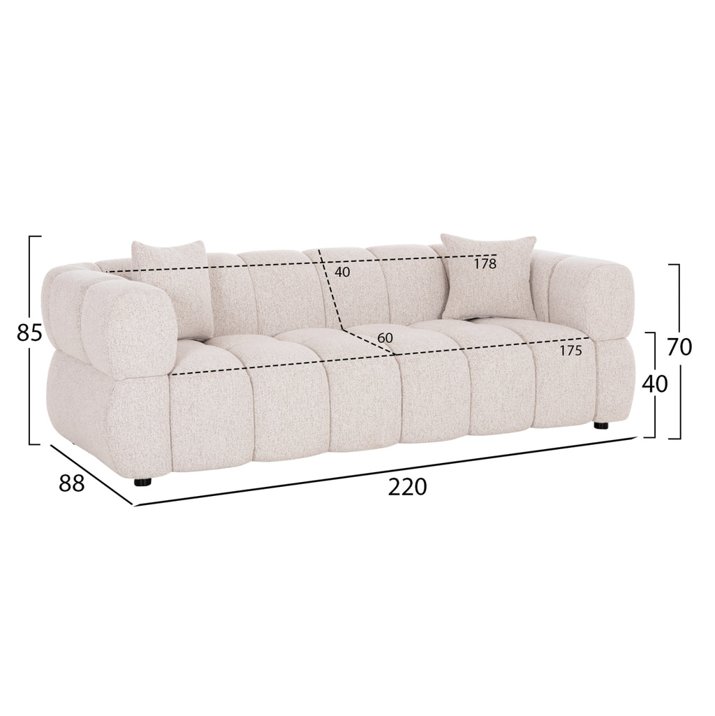 ΚΑΝΑΠΕΣ 3-ΘΕΣΙΟΣ NORIKA HM3331.02 ΕΚΡΟΥ ΥΦΑΣΜΑ 220x88x85Υεκ.