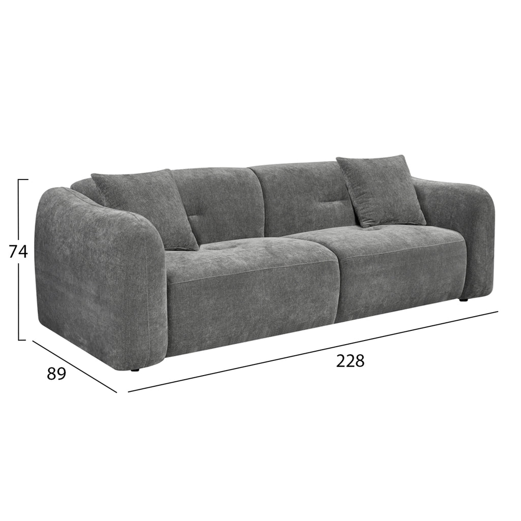 ΚΑΝΑΠΕΣ 3-ΘΕΣΙΟΣ JUNOA HM3333.01 ΓΚΡΙ ΥΦΑΣΜΑ 228x89x74Υεκ
