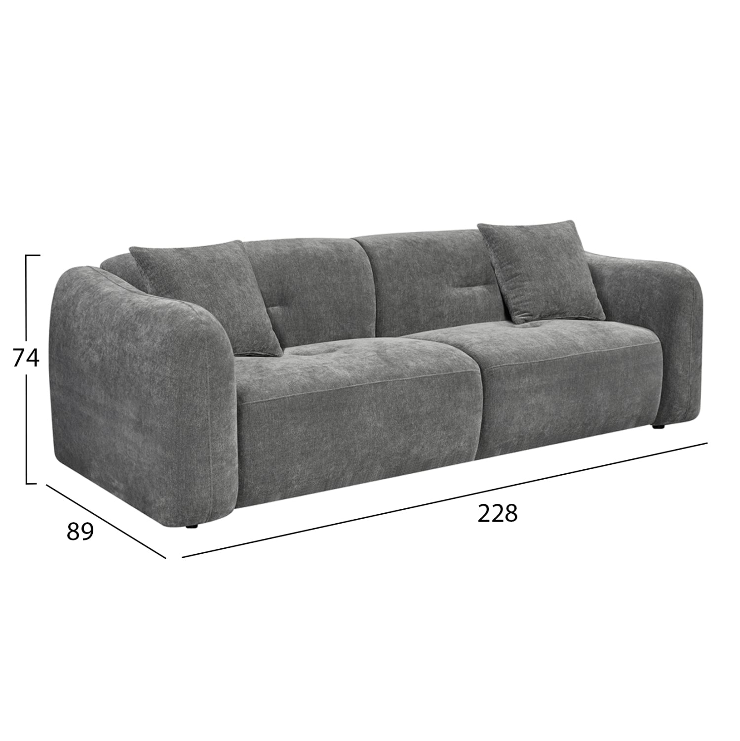 ΚΑΝΑΠΕΣ 3-ΘΕΣΙΟΣ JUNOA HM3333.01 ΓΚΡΙ ΥΦΑΣΜΑ 228x89x74Υεκ