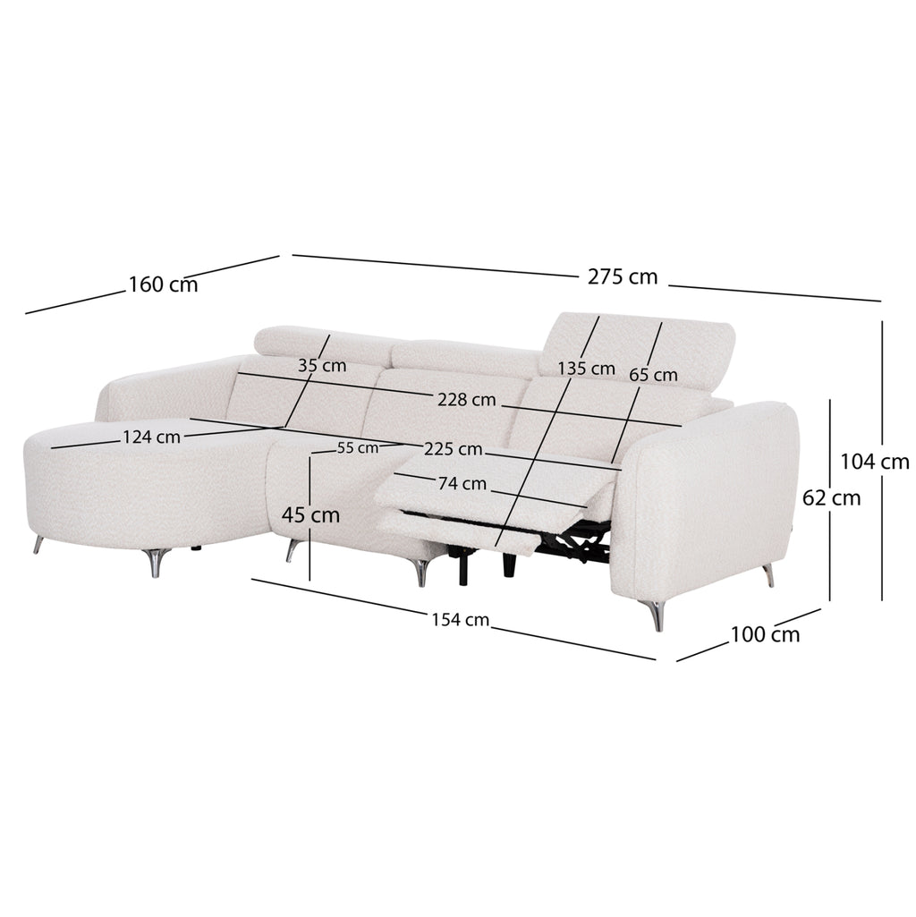 ΚΑΝΑΠΕΣ ΑΡΙΣΤΕΡΗ ΓΩΝΙΑ 3Θ ΜΕ RECLINE VALENTE HM3317.02L ΜΠΕΖ ΥΦΑΣΜΑ 275x160x104Yεκ