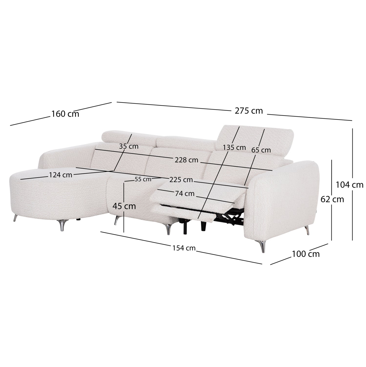 ΚΑΝΑΠΕΣ ΑΡΙΣΤΕΡΗ ΓΩΝΙΑ 3Θ ΜΕ RECLINE VALENTE HM3317.02L ΜΠΕΖ ΥΦΑΣΜΑ 275x160x104Yεκ