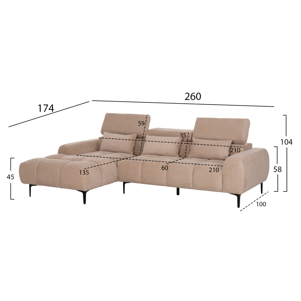 ΚΑΝΑΠΕΣ ΑΡΙΣΤΕΡΗ ΓΩΝΙΑ DIVYA HM3267.11L ΜΠΕΖ ΥΦΑΣΜΑ 260x100-174x104Υεκ.