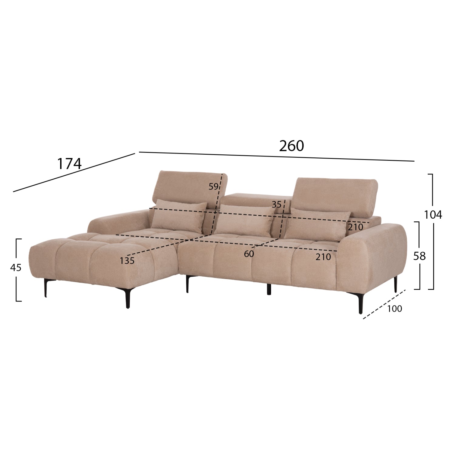 ΚΑΝΑΠΕΣ ΑΡΙΣΤΕΡΗ ΓΩΝΙΑ DIVYA HM3267.11L ΜΠΕΖ ΥΦΑΣΜΑ 260x100-174x104Υεκ.