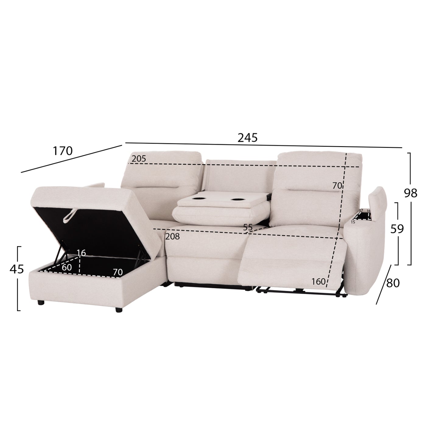 ΚΑΝΑΠΕΣ ΑΡΙΣΤΕΡΗ ΓΩΝΙΑ SYNTHIA HM3308.01L ΑΝΑΚΛΙΣΗ & ΑΠΟΘ.ΧΩΡΟΣ--ΜΠΕΖ 245x170x98Υεκ