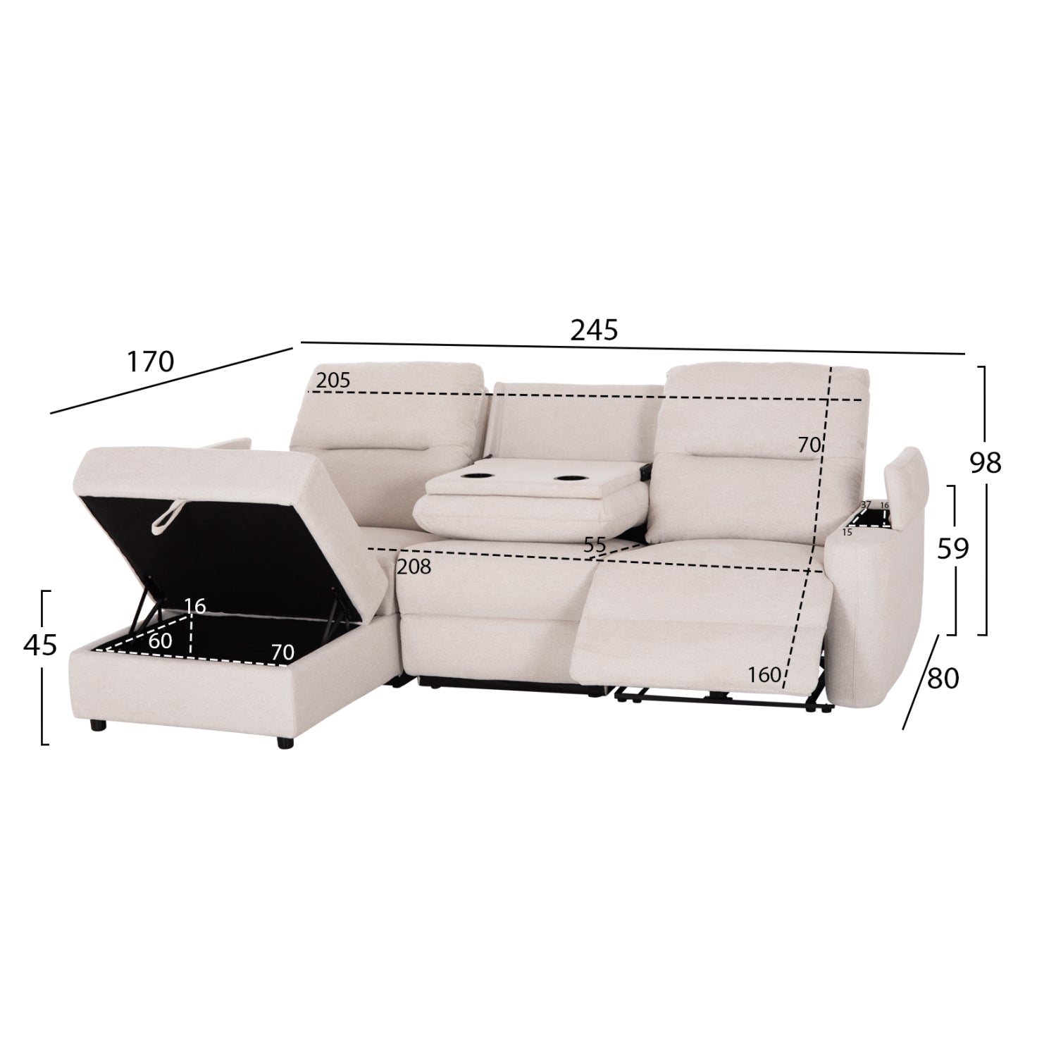 ΚΑΝΑΠΕΣ ΑΡΙΣΤΕΡΗ ΓΩΝΙΑ SYNTHIA HM3308.01L ΑΝΑΚΛΙΣΗ & ΑΠΟΘ.ΧΩΡΟΣ--ΜΠΕΖ 245x170x98Υεκ