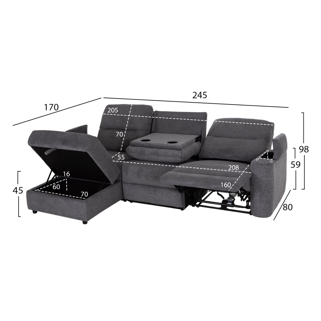 ΚΑΝΑΠΕΣ ΑΡΙΣΤΕΡΗ ΓΩΝΙΑ SYNTHIA HM3308.03L ΑΝΑΚΛΙΣΗ & ΑΠΟΘ.ΧΩΡΟΣ--ΓΚΡΙ 245x170x98Υεκ