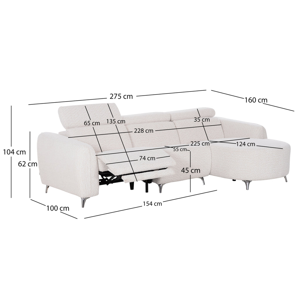 ΚΑΝΑΠΕΣ ΔΕΞΙΑ ΓΩΝΙΑ 3Θ ΜΕ RECLINE VALENTE HM3317.02R ΜΠΕΖ ΥΦΑΣΜΑ 275x160x104Yεκ