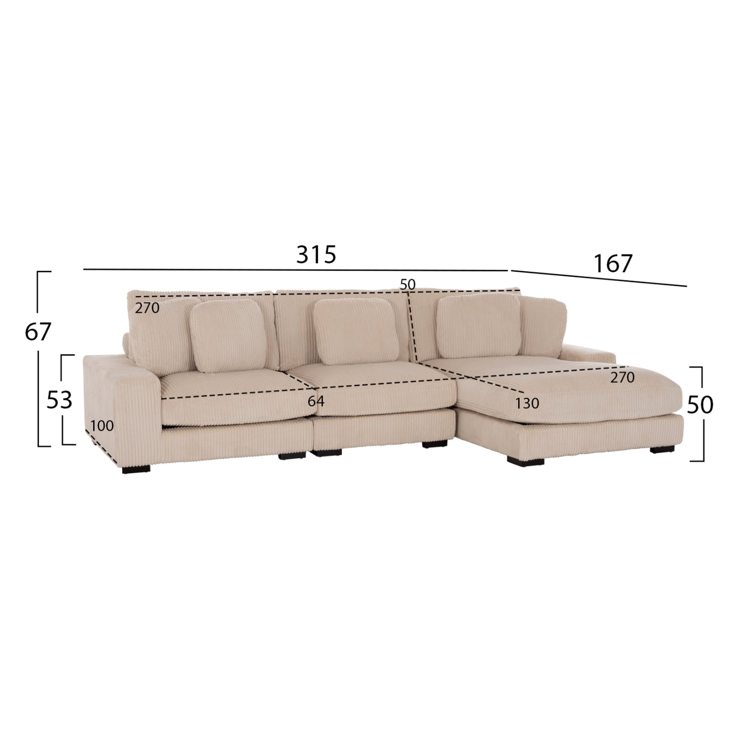 ΚΑΝΑΠΕΣ ΔΕΞΙΑ ΓΩΝΙΑ CRANFIELD HM3287.02R ΜΠΕΖ ΡΙΓΕ ΥΦΑΣΜΑ 315x167(γωνία)x67Υεκ.