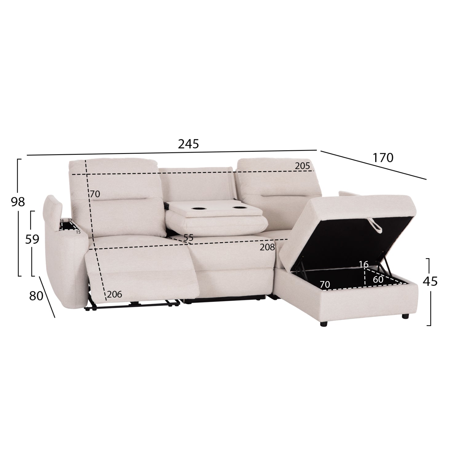 ΚΑΝΑΠΕΣ ΔΕΞΙΑ ΓΩΝΙΑ SYNTHIA HM3308.01R ΑΝΑΚΛΙΣΗ & ΑΠΟΘ.ΧΩΡΟΣ--ΜΠΕΖ 245x170x98Υεκ