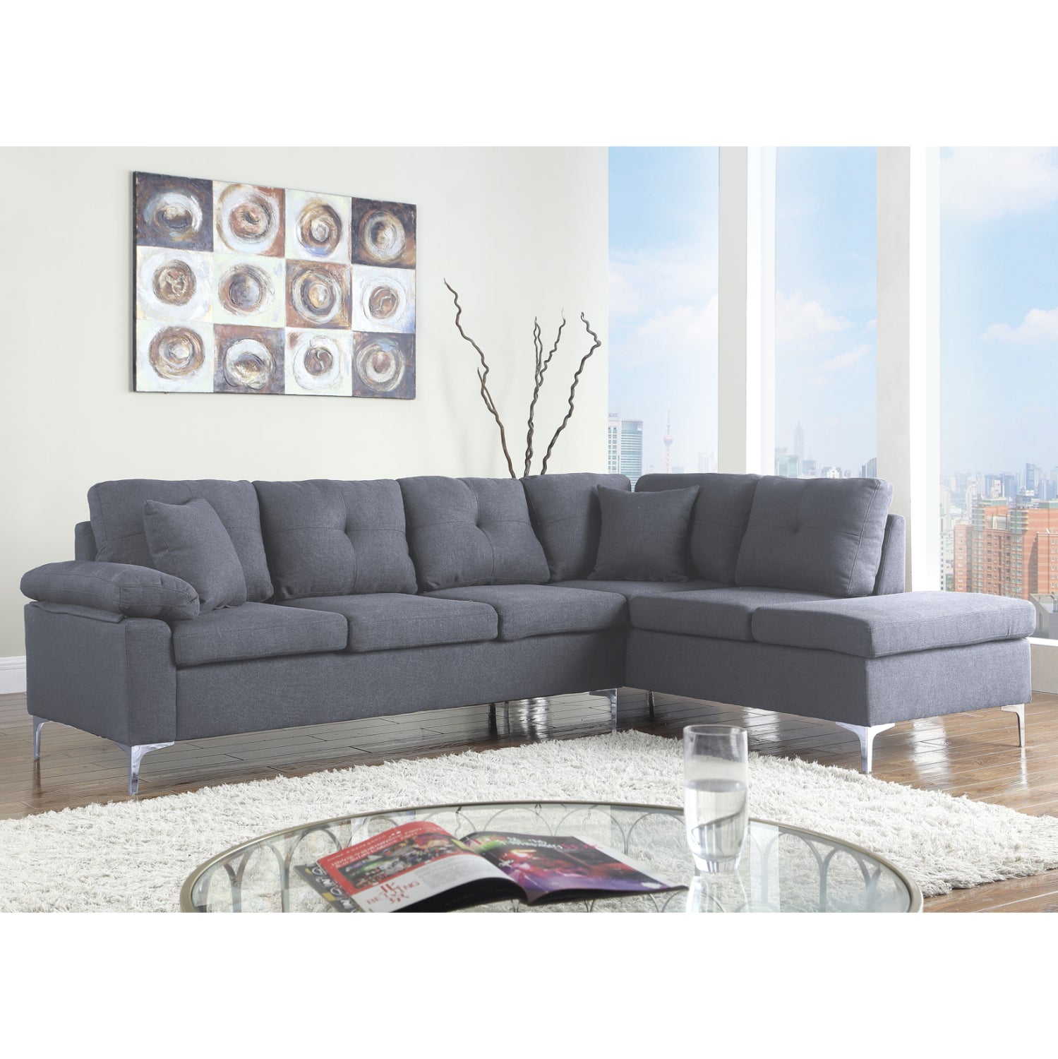 ΚΑΝΑΠΕΣ ΓΩΝΙΑ ΔΕΞΙΑ ZAILA HM3087R ΥΦΑΣΜΑ ΓΚΡΙ 282x197x90Y εκ.