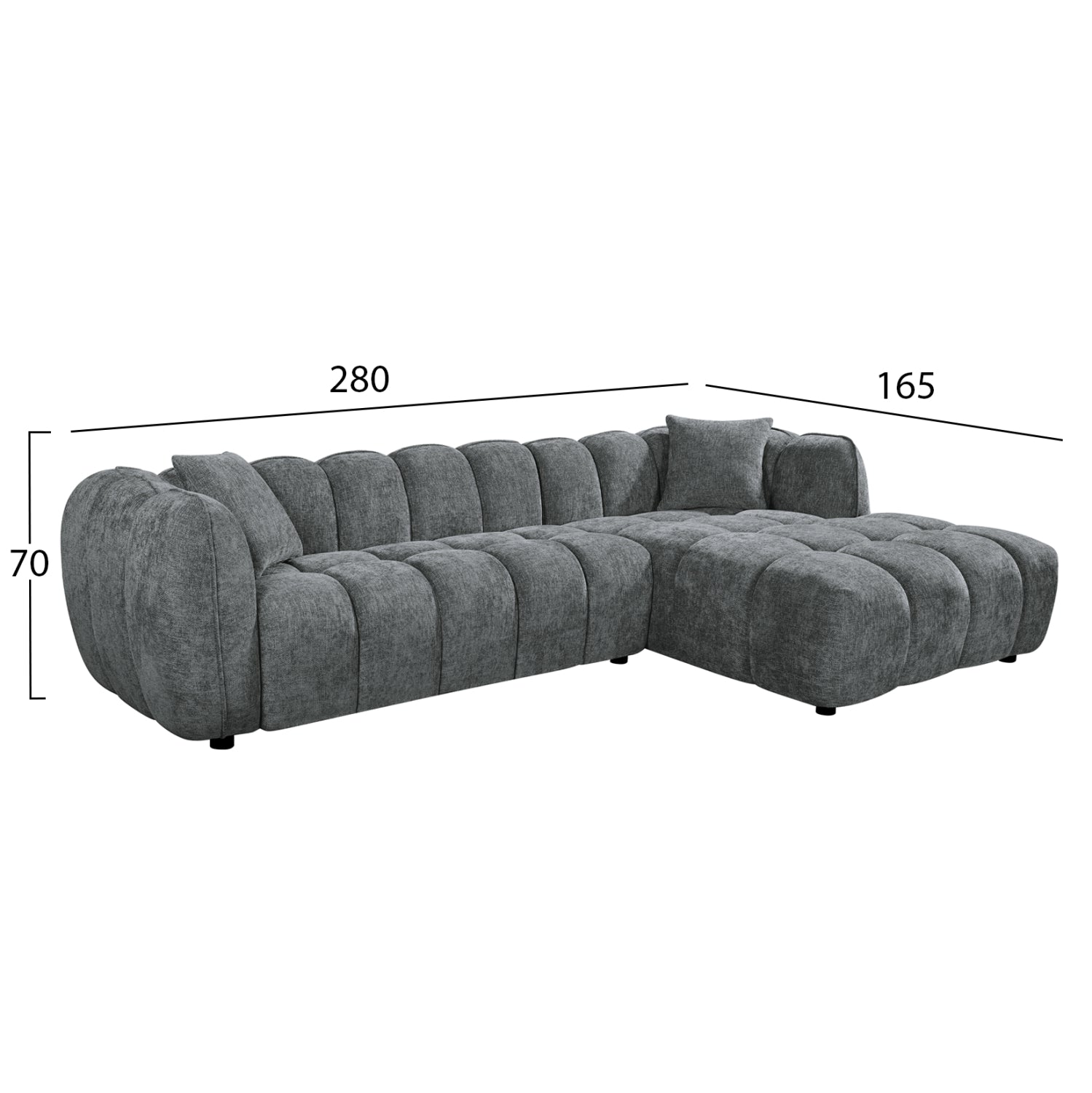 ΚΑΝΑΠΕΣ ΓΩΝΙΑ (ΔΕΞΙΑ) LYKKE HM3326.01R ΓΚΡΙ ΥΦΑΣΜΑ 280x89-165(η γωνία)x70Υεκ