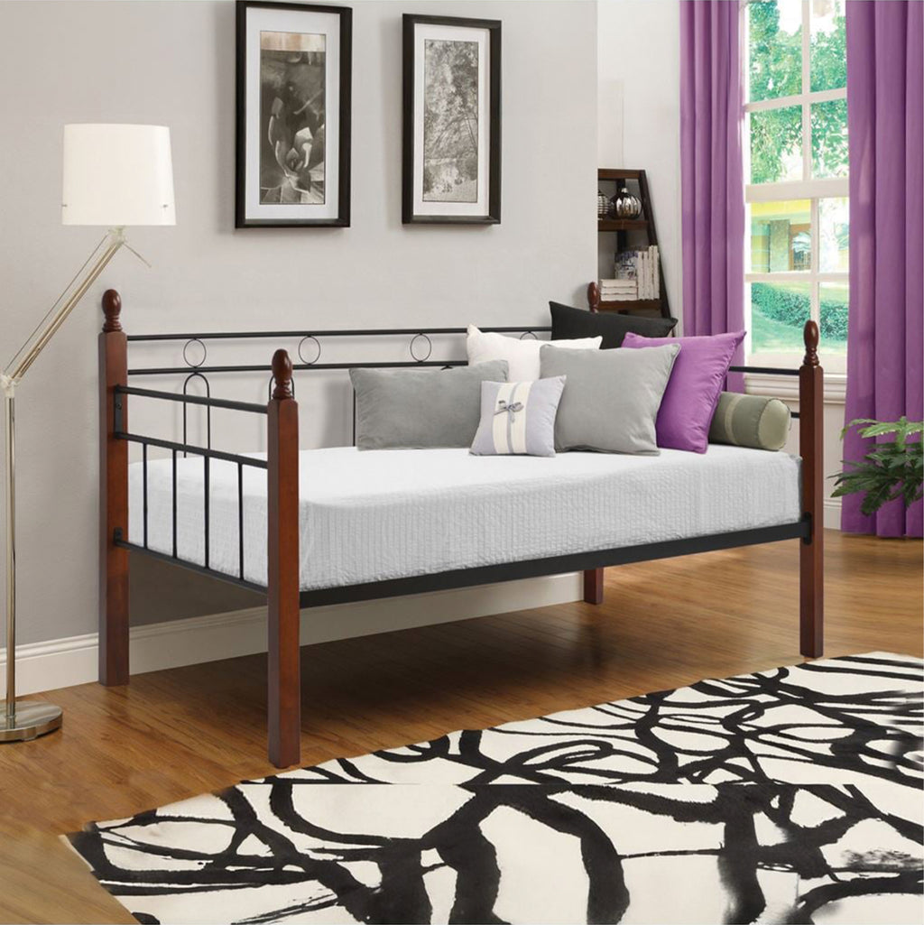 ΚΑΝΑΠΕΣ ΚΡΕΒΑΤΙ ΜΕ ΣΤΡΩΜΑ REVEN HM10755 ΜΕΤΑΛΛΟ & RUBBERWOOD ΣΕ DIRTY OAK--ΣΤΡΩΜΑ 90Χ190εκ