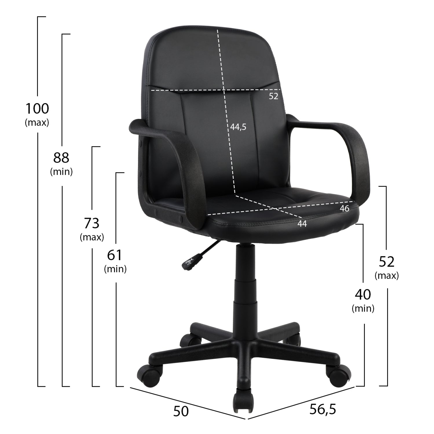 ΚΑΡΕΚΛΑ ΓΡΑΦΕΙΟΥ GRANE HM1005 ΜΕ ΜΠΡΑΤΣΑ ΜΑΥΡO PU 56,5x50x88-100Υ εκ.
