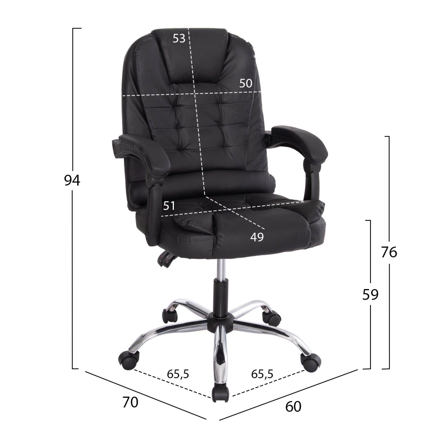 ΚΑΡΕΚΛΑ ΓΡΑΦΕΙΟΥ LAGOM HM1198 ΜΑΥΡO PVC-ΜΕΤΑΛ.ΒΑΣΗ-ΜΑΥΡΟΣ ΣΚΕΛΕΤΟΣ 60x70x104Υεκ