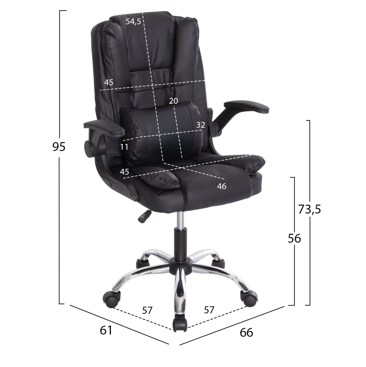 ΚΑΡΕΚΛΑ ΓΡΑΦΕΙΟΥ CANAN HM1201 ΜΑΥΡO PVC-ΒΑΣΗ ΧΡΩΜΙΟΥ 66x61x105Υεκ.