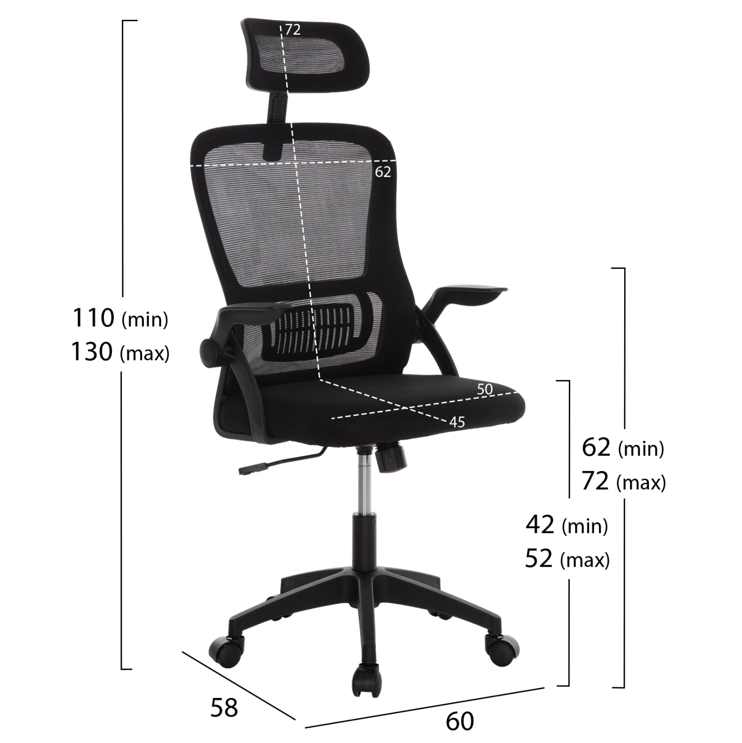 ΚΑΡΕΚΛΑ ΓΡΑΦΕΙΟΥ BLAZER HM1205.01 ΜΑΥΡΟ MESH-ΜΑΥΡΟΣ ΣΚΕΛΕΤΟΣ 60x58x110-130Υεκ.