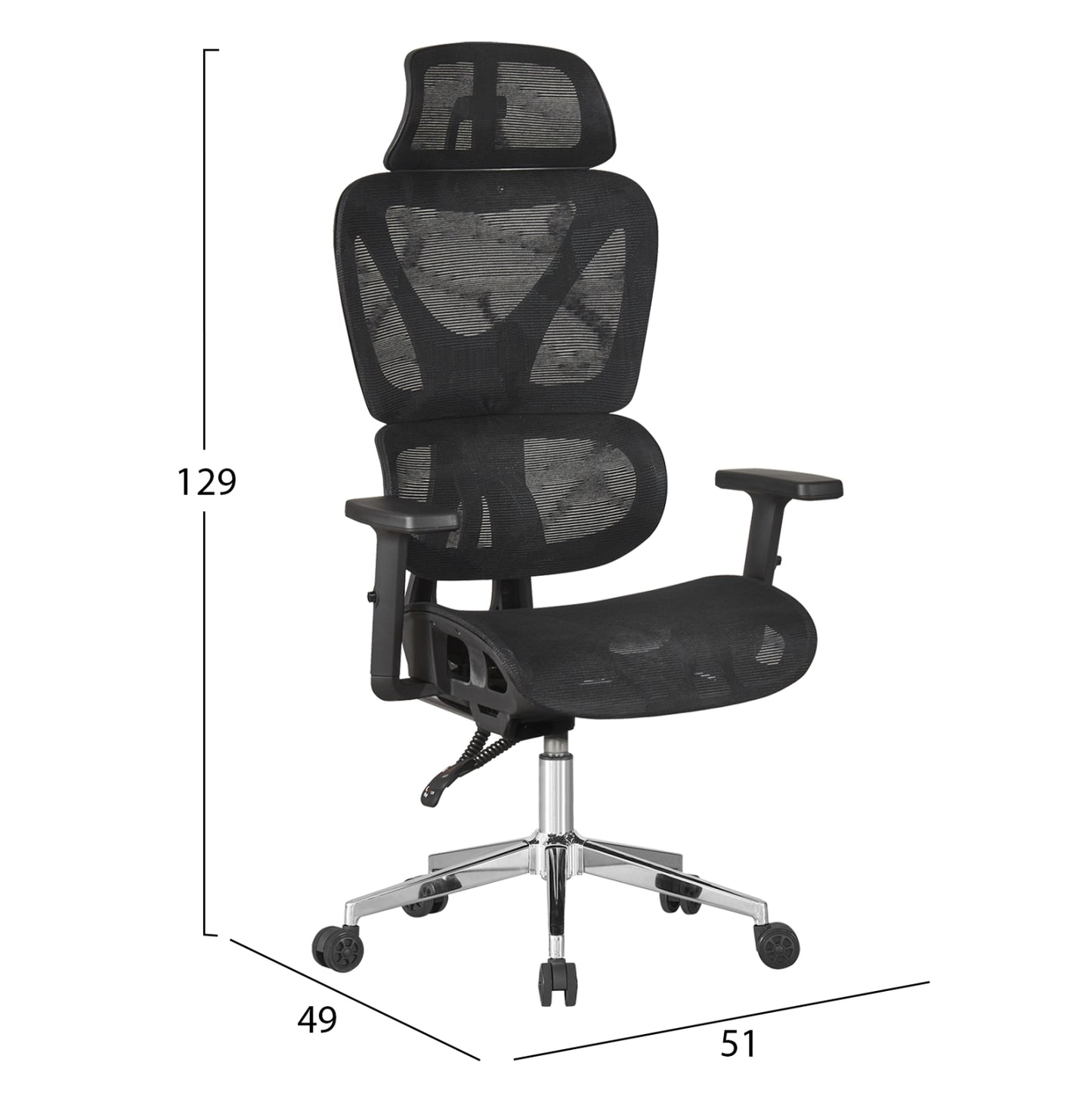 ΚΑΡΕΚΛΑ ΓΡΑΦΕΙΟΥ NOVAR HM1217.01 ΜΑΥΡO MESH--ΒΑΣΗ ΧΡΩΜΙΟΥ 51x49x129Υεκ