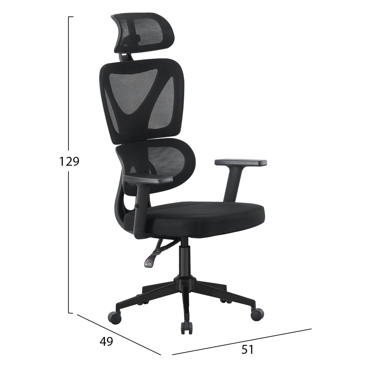 ΚΑΡΕΚΛΑ ΓΡΑΦΕΙΟΥ NOVAR HM1218.01 ΜΑΥΡO MESH--ΒΑΣΗ PP 51x49x121-129Υεκ