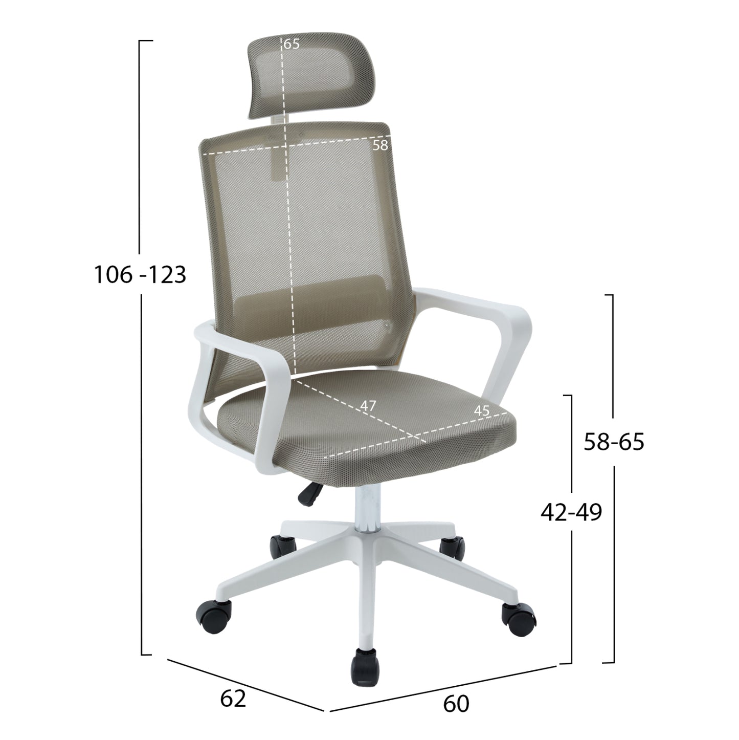 ΚΑΡΕΚΛΑ ΓΡΑΦΕΙΟΥ VELOCITY HM1229.02 ΛΕΥΚΟ PP--ΑΝΟΙΧΤΟ ΓΚΡΙ MESH 60x62x123Υεκ