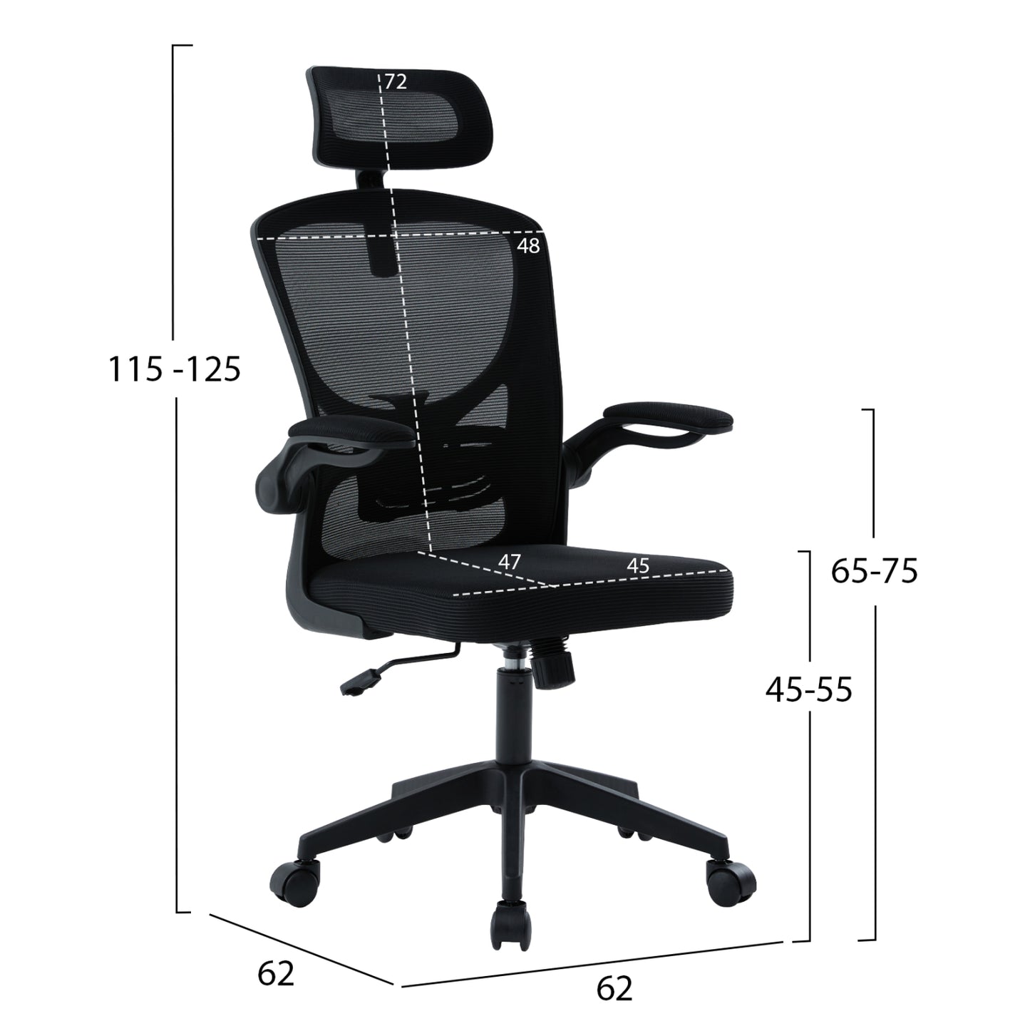 ΚΑΡΕΚΛΑ ΓΡΑΦΕΙΟΥ FLOATER HM1230.01 ΜΑΥΡO MESH & PP 62x62x115-125Υεκ