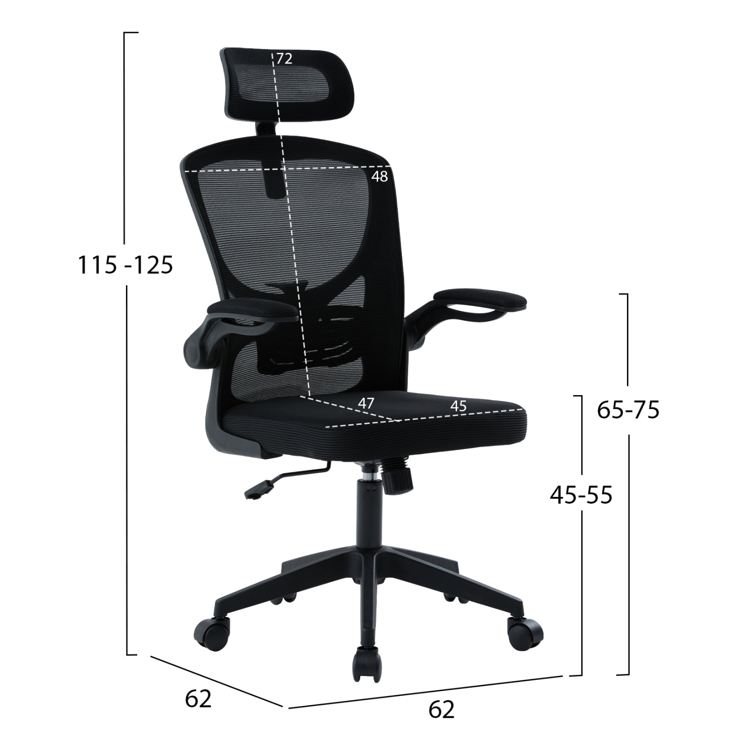 ΚΑΡΕΚΛΑ ΓΡΑΦΕΙΟΥ FLOATER HM1230.01 ΜΑΥΡO MESH & PP 62x62x115-125Υεκ