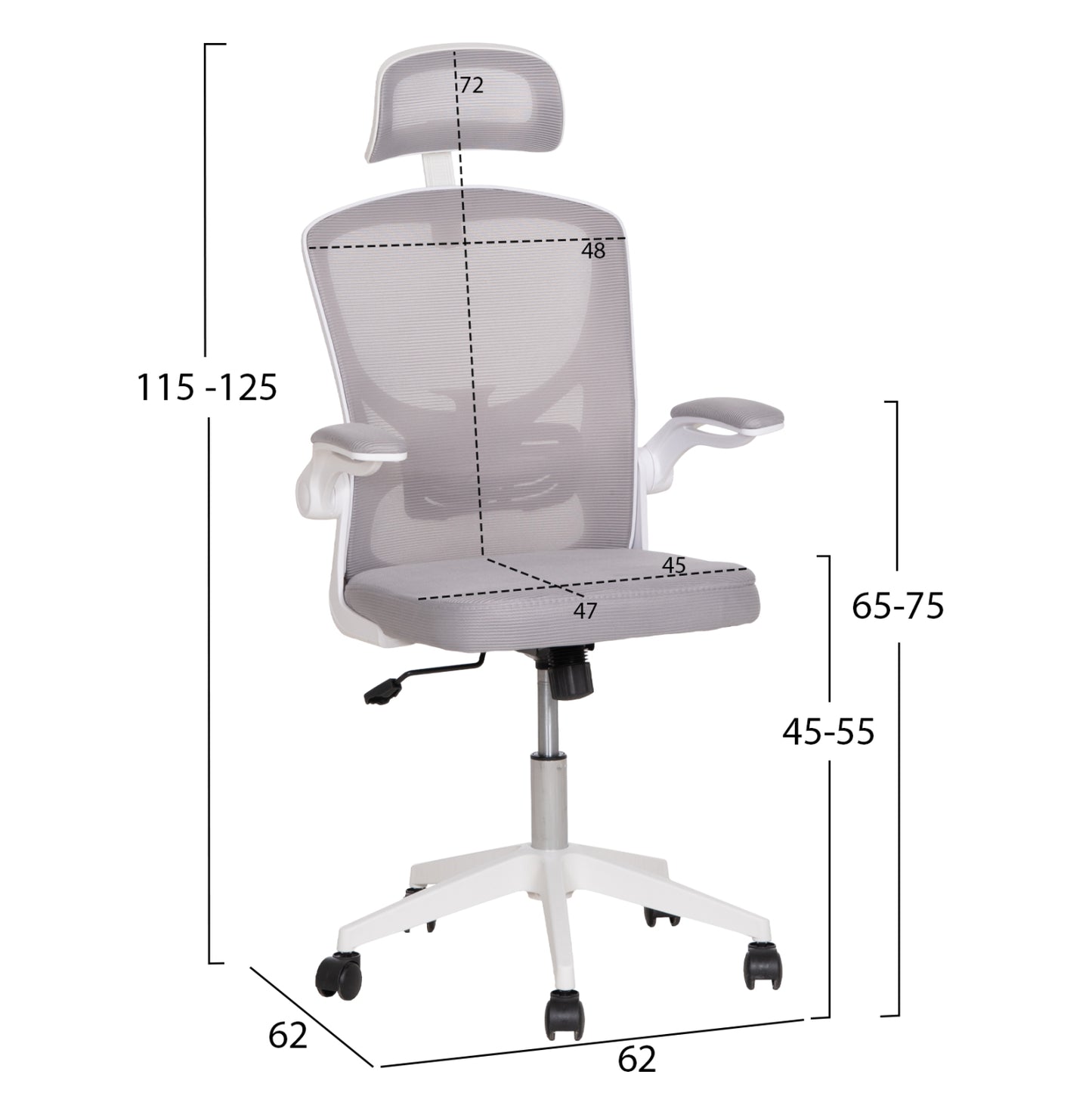 ΚΑΡΕΚΛΑ ΓΡΑΦΕΙΟΥ FLOATER HM1230.02 ΛΕΥΚΟ PP--ΑΝΟΙΧΤΟ ΓΚΡΙ MESH 62x62x115-125Υεκ